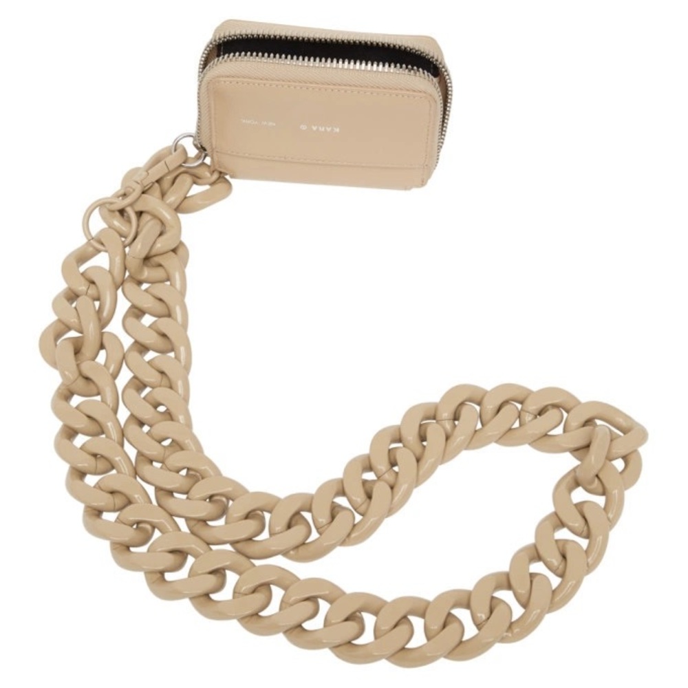 KARA Beige Mini Zip Key & Card Pouch with Chunky Chain Strap